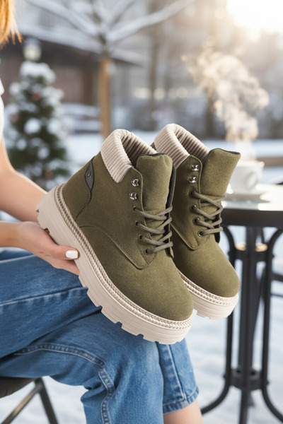 Y&D Shoes Γυναικείες μπότες με χοντρή σόλα από πολυελαστικό υλικό με ελαστικό κορδόνι στον αστράγαλο