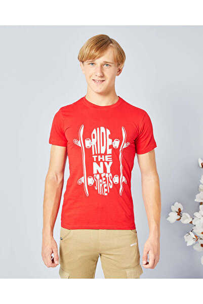 REDTAG Senior Boys Red Printed T-Shirt