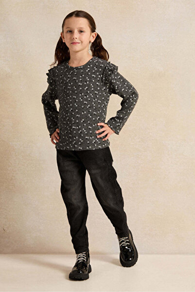 REDTAG Girls Charcoal Printed T-Shirt