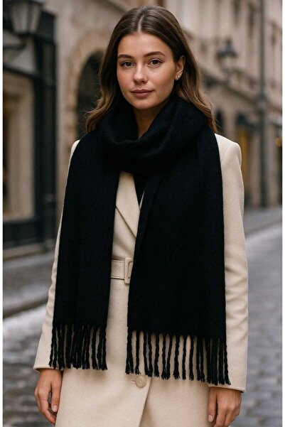 Zeynep Keskin Design Kadın Basic Ekru Püsküllü Buklet Atkı - Şal 45x200 Cm