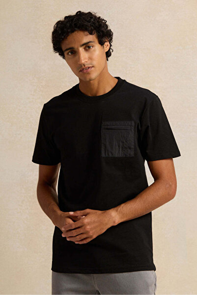 REDTAG Men Black Cut And Sew T-Shirt