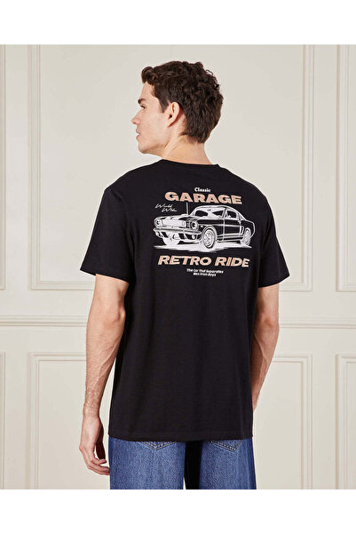 REDTAG Men Black Graphic T-Shirt