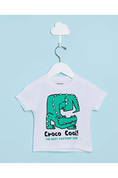 REDTAG Infant Boys White Printed T-Shirt
