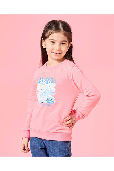 REDTAG Girls Pink Blue Bear Print T-Shirt