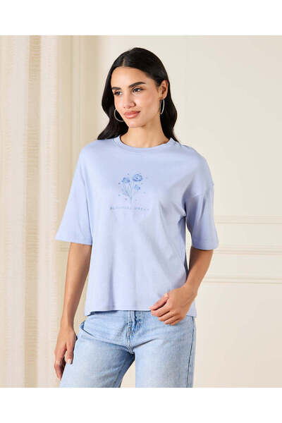 REDTAG تي شيرت نسائي أزرق مطبوع