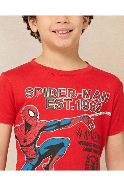 REDTAG Boys Red Spiderman Print T-Shirt