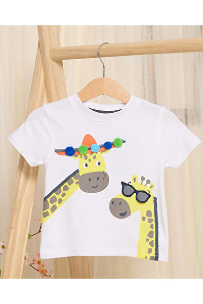 REDTAG Infant Boys White Giraffe Printed T-Shirt