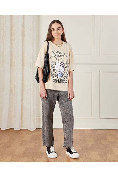 REDTAG Senior Girls Beige Over Size Printed T-shirt