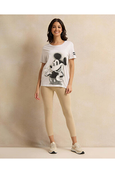 REDTAG Women Ecru Mickey Mouse Printed T-Shirt