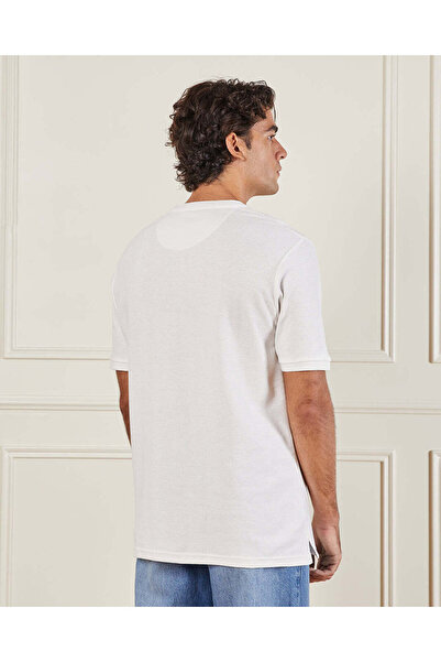 REDTAG Men White Mandarin Collar T-Shirt