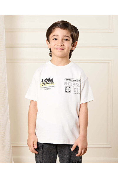 REDTAG Boys White Printed T-Shirt