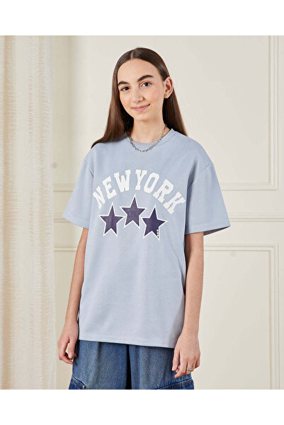 REDTAG Senior Girls Blue Oversize Varsity T-Shirt