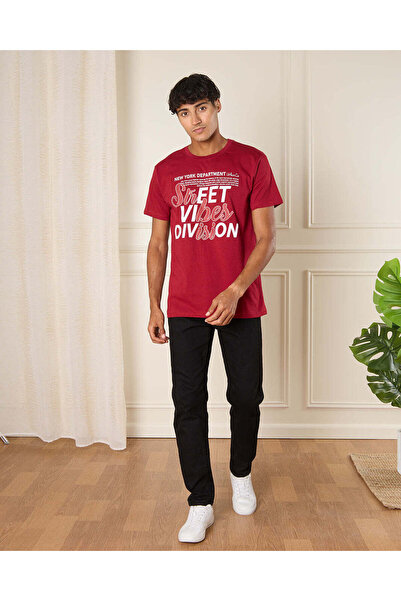 REDTAG Men Red Sweet Vibes Print T-Shirt