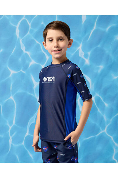 REDTAG Boys Navy Nasa Rash Guard Swimwear T-Shirt