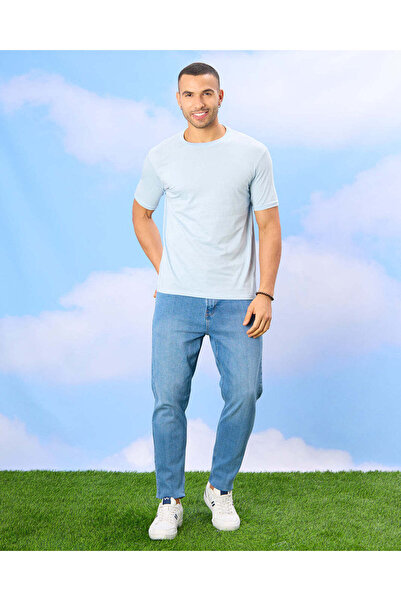 REDTAG Men Blue Basic Solid T-Shirt