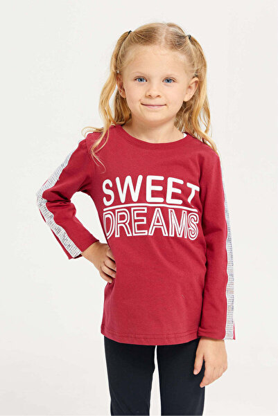 REDTAG Girls Burgundy Long Sleeve Printed T-Shirt