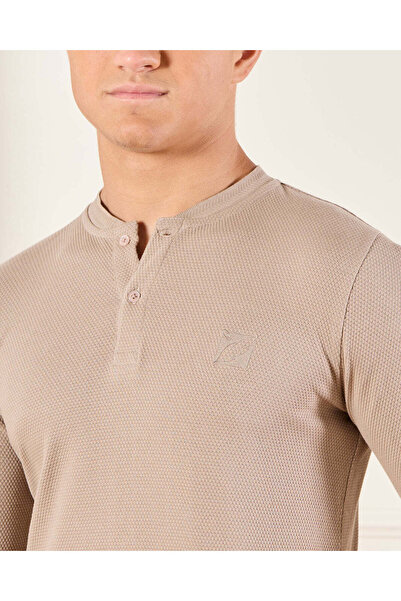 REDTAG Senior Boys Beige Long Sleeve Henley T-Shirt