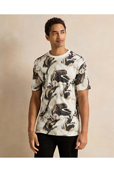 REDTAG تي شيرت رجالي أبيض مطبوع بالكامل