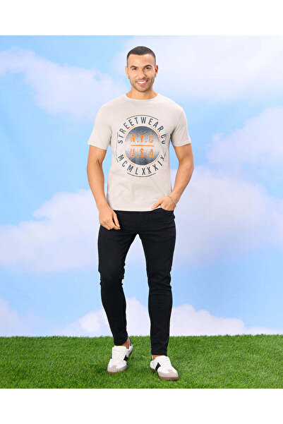 REDTAG Men Grey Graphic T-Shirt