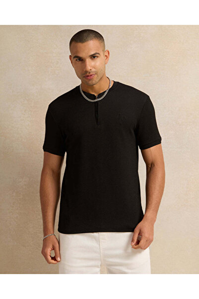 REDTAG Men Black Jacquard T-Shirt