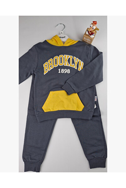 asliva Children Brooklyn Printed Cotton Hooded Tracksuit Set 3-6 Years Gray Yellow
