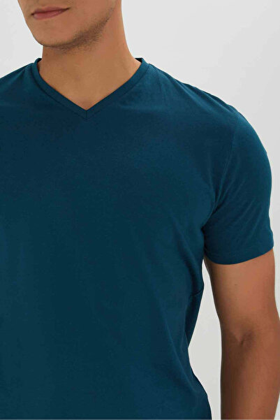 REDTAG Teal V-Neck T-Shirt