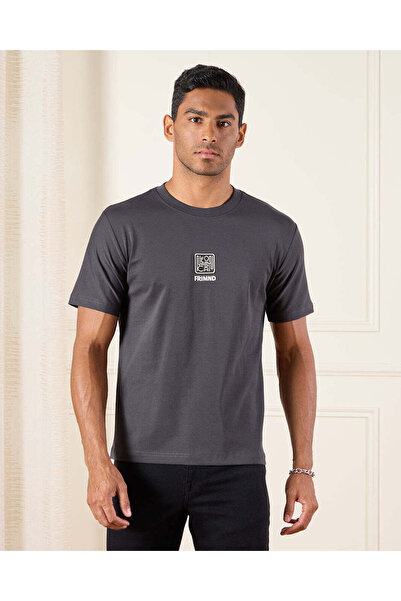 REDTAG Men Charcoal Printed T-Shirt