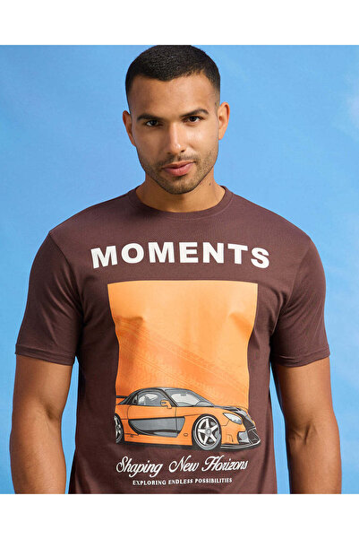 REDTAG Men Brown Graphic T-Shirt