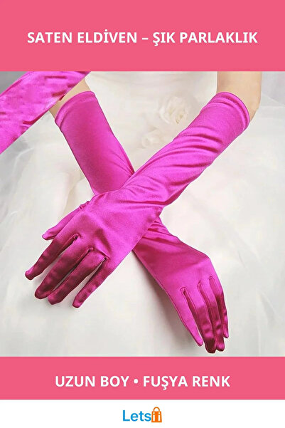 Letsii قفازات طويلة من الساتان بلون فوشيا فاتح جدًا