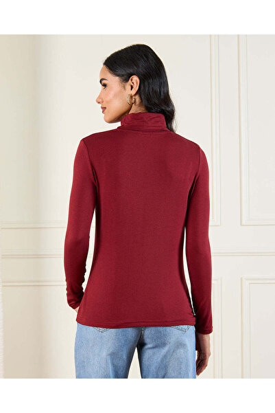 REDTAG Women Burgundy Turtle Neck Top