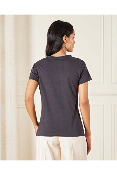 REDTAG Women Charcoal Printed T-Shirt