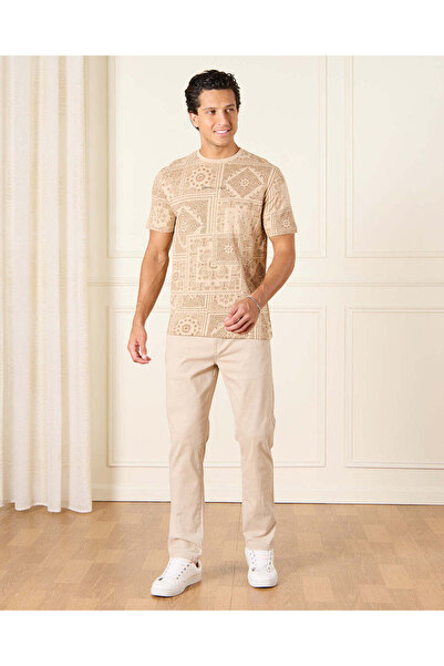 REDTAG Men Beige Graphic T-Shirt