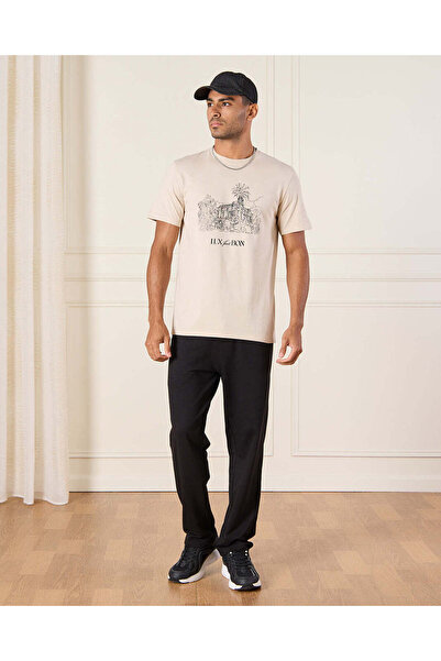 REDTAG Men Beige Basic Graphic T-Shirt