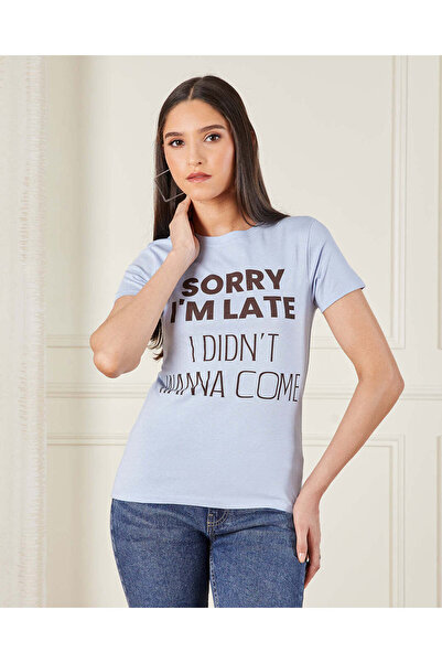 REDTAG تي شيرت نسائي أزرق مطبوع