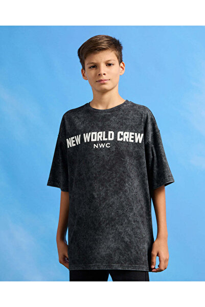 REDTAG Senior Boys Black Printed Oversize T-Shirt