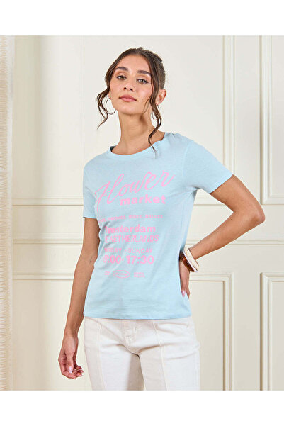 REDTAG تي شيرت نسائي أزرق مطبوع