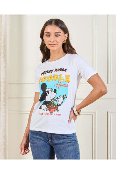 REDTAG Women White Mickey Mouse Graphic T-Shirt
