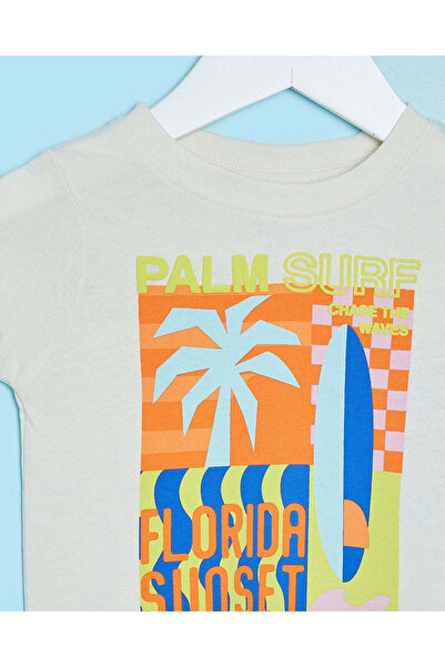 REDTAG Infant Boys Beige Palm Print T-Shirt