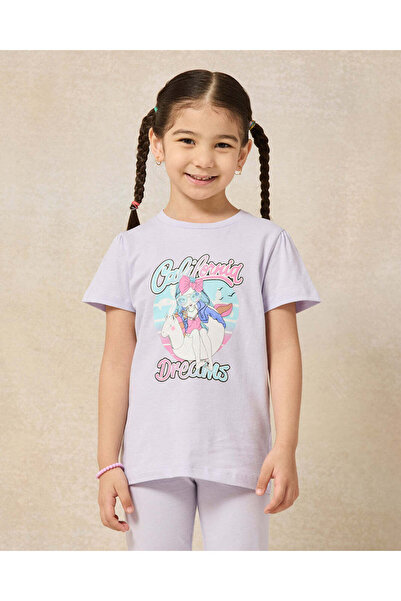 REDTAG Girls Purple Printed T-shirt