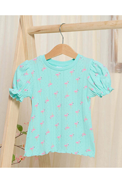 REDTAG Infant Girls Mint Printed T-Shirt