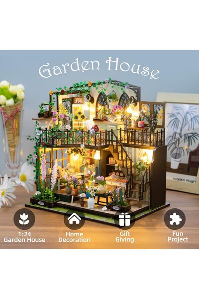 shrike 3D Puzzle Book Nook DIY Garden House, miniature house with LED lights 22 x 17 x 23 cm