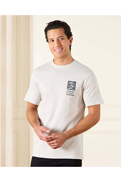 REDTAG Men Grey Basic Graphic T-Shirt