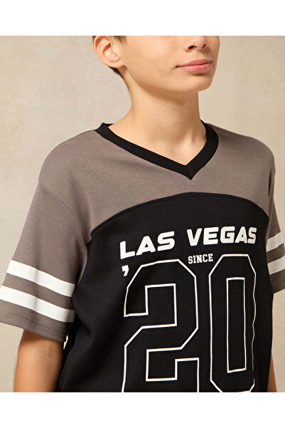 REDTAG Senior Boys Black Over Size Las Vegas T-Shirt