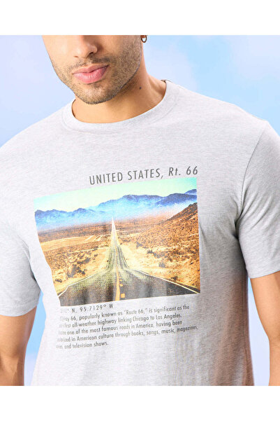 REDTAG Men Grey Graphic T-Shirt