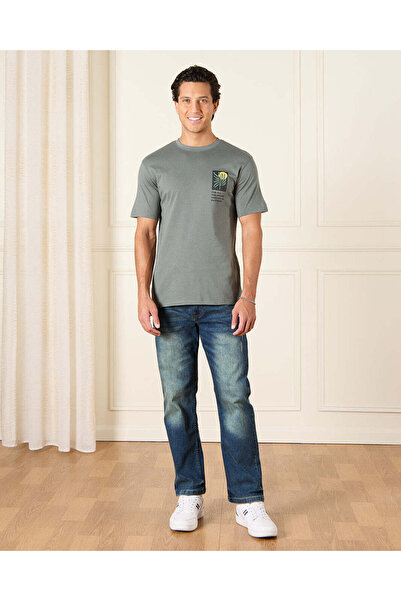 REDTAG Men Green Basic Graphic T-Shirt