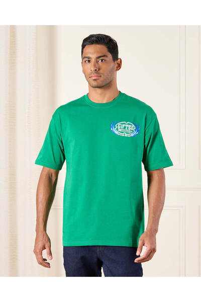 REDTAG Men Green Printed T-Shirt