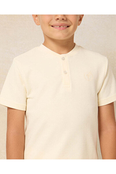 REDTAG Boys Cream Plain T-Shirt