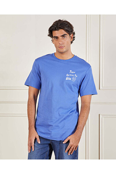 REDTAG تي شيرت رجالي أزرق برسومات أساسية