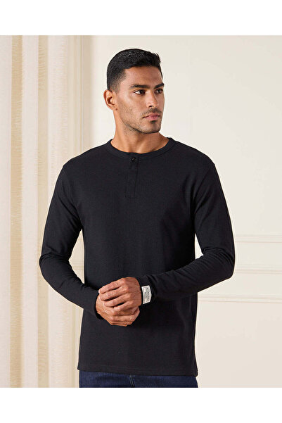 REDTAG Men Black Ottoman T-Shirt