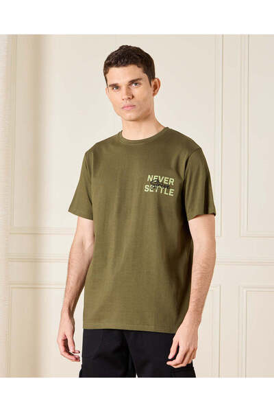 REDTAG Men Olive Printed T-Shirt